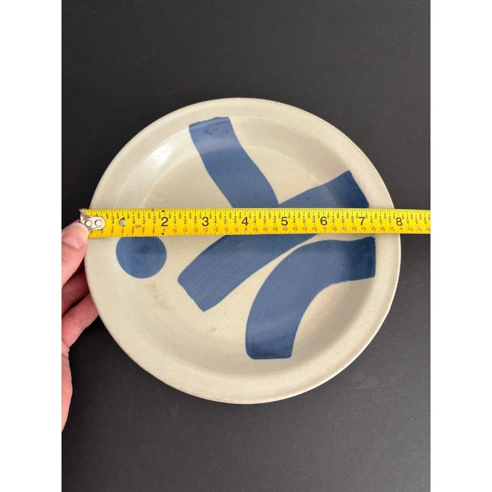 Vintage Iron Mountain Pottery Abstract Blue Stoneware Salad Plates Set of 2 8